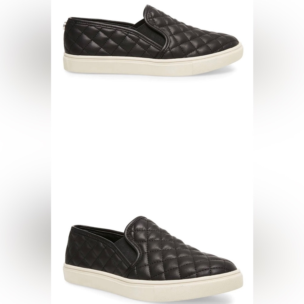 Steve Madden Ecentrcq Patent Leather Quilted Black Slip On Flat Shoes - Picture 9 of 11
